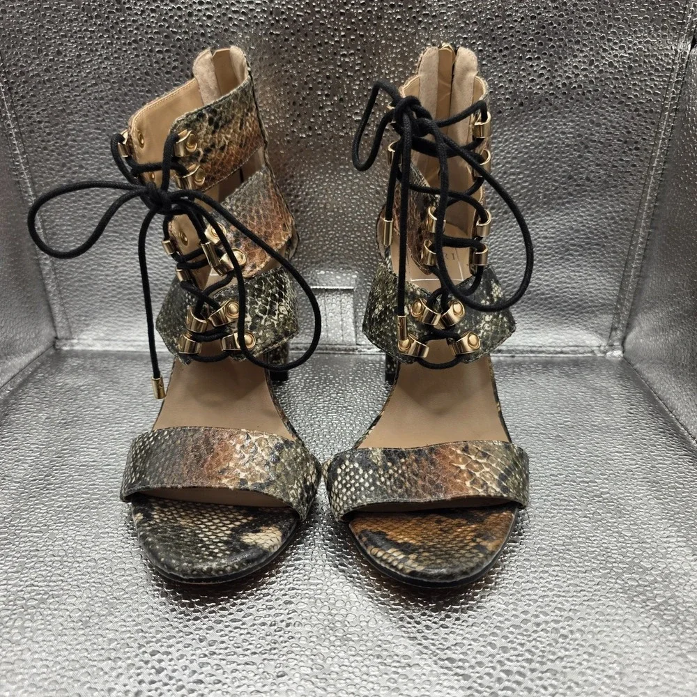 KAARI blue Arianna Snake Skin Ankle Sandals Women 7.5 M 3